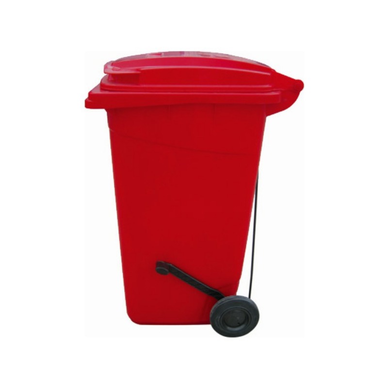 240 Litre Kırmızı Plastik Çöp Konteyneri Pedallı -240R6P