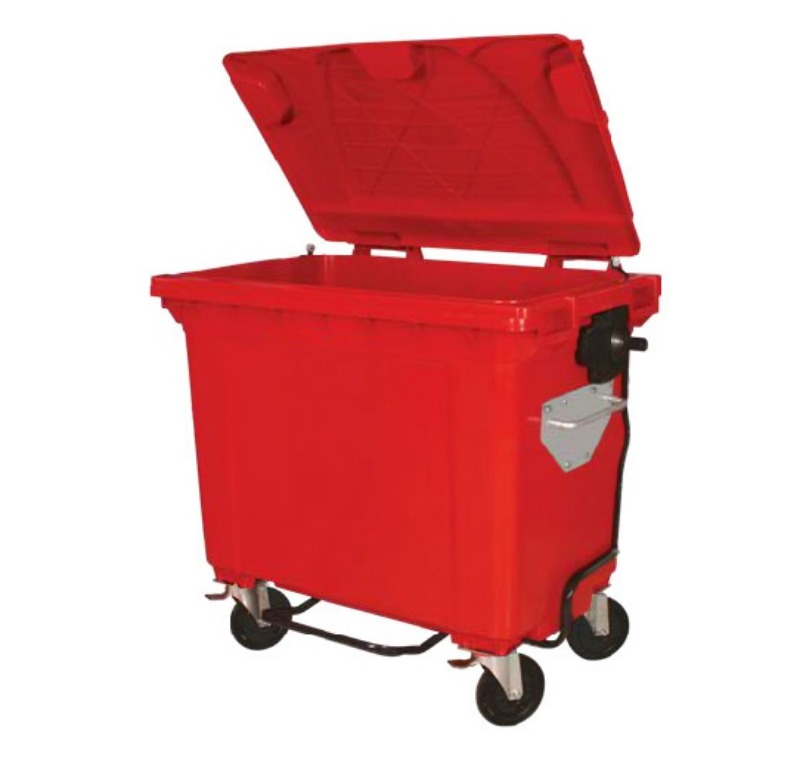 660 Litre Kırmızı Plastik Çöp Konteyneri Pedallı -660R6P